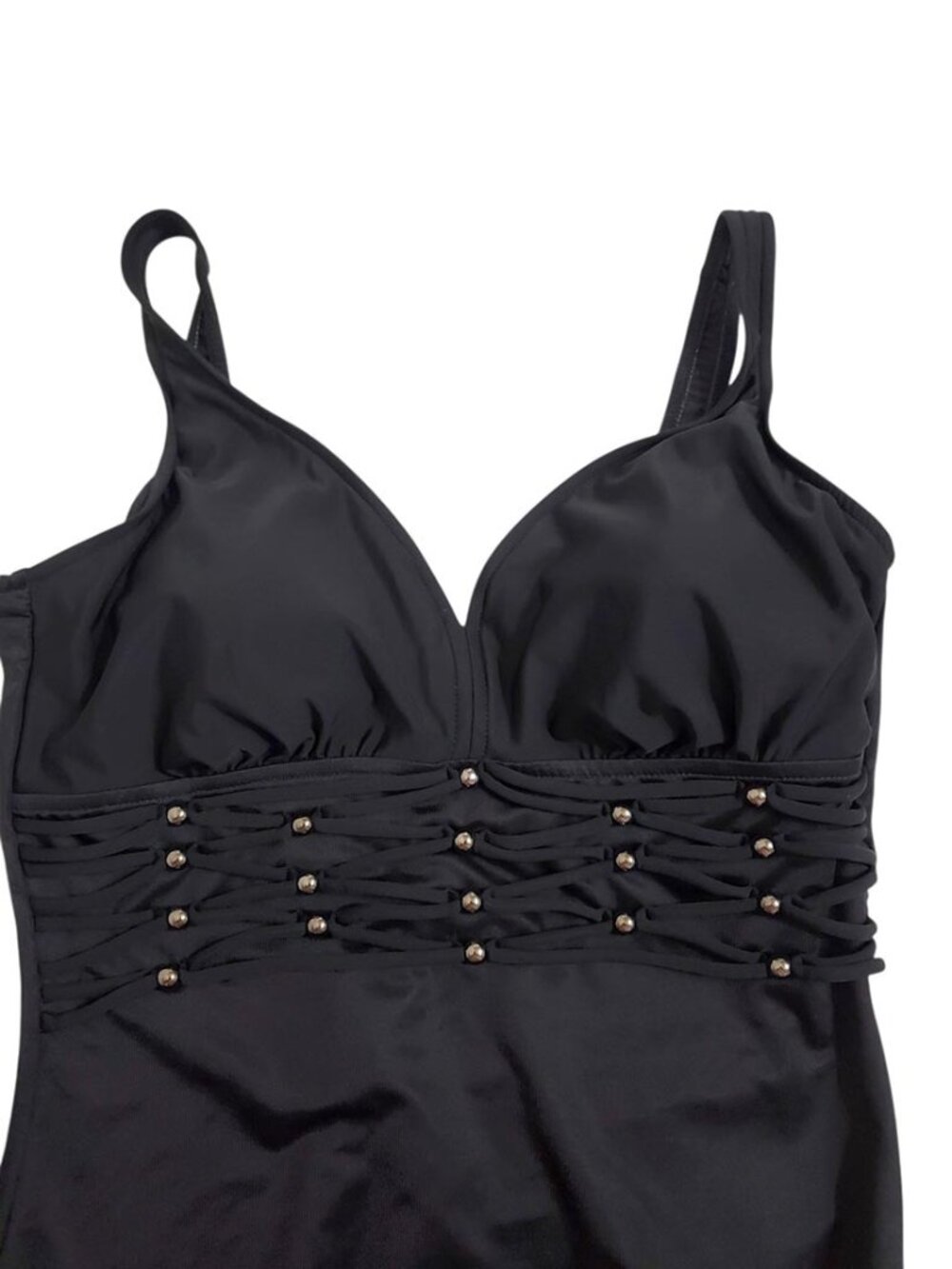Magicsuit Miraclesuit Abby One-Piece Beaded Swimsuit 14 Black Stretch Beach Pool - Picture 3 of 11